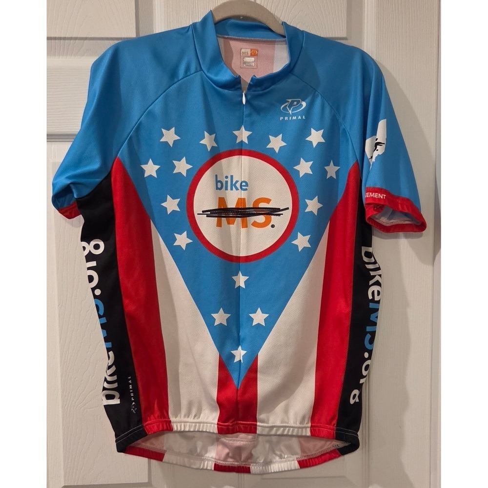 Primal Bike MS Cycling Jersey Men's L Red White Blue Stars Road Bike Shirt